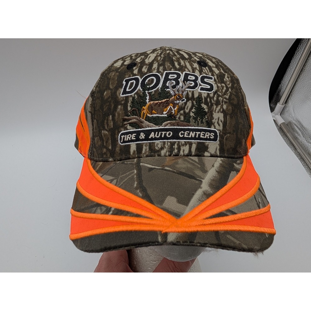 Dobbs Tire & Auto Centers Camo Hat Deer Embroidered Orange Trim K-Products Cap